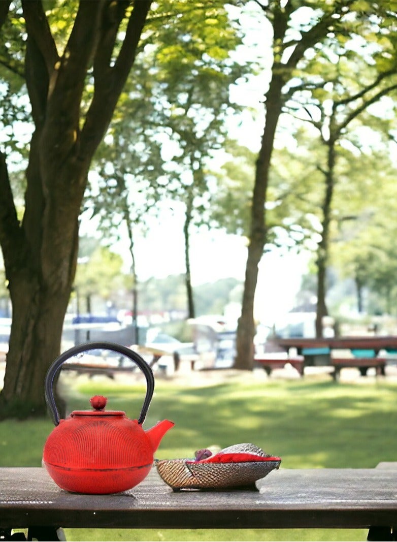 Elevate Your Tea Experience Red Green 1.1L Cast Iron Teapot with Enamel Coating