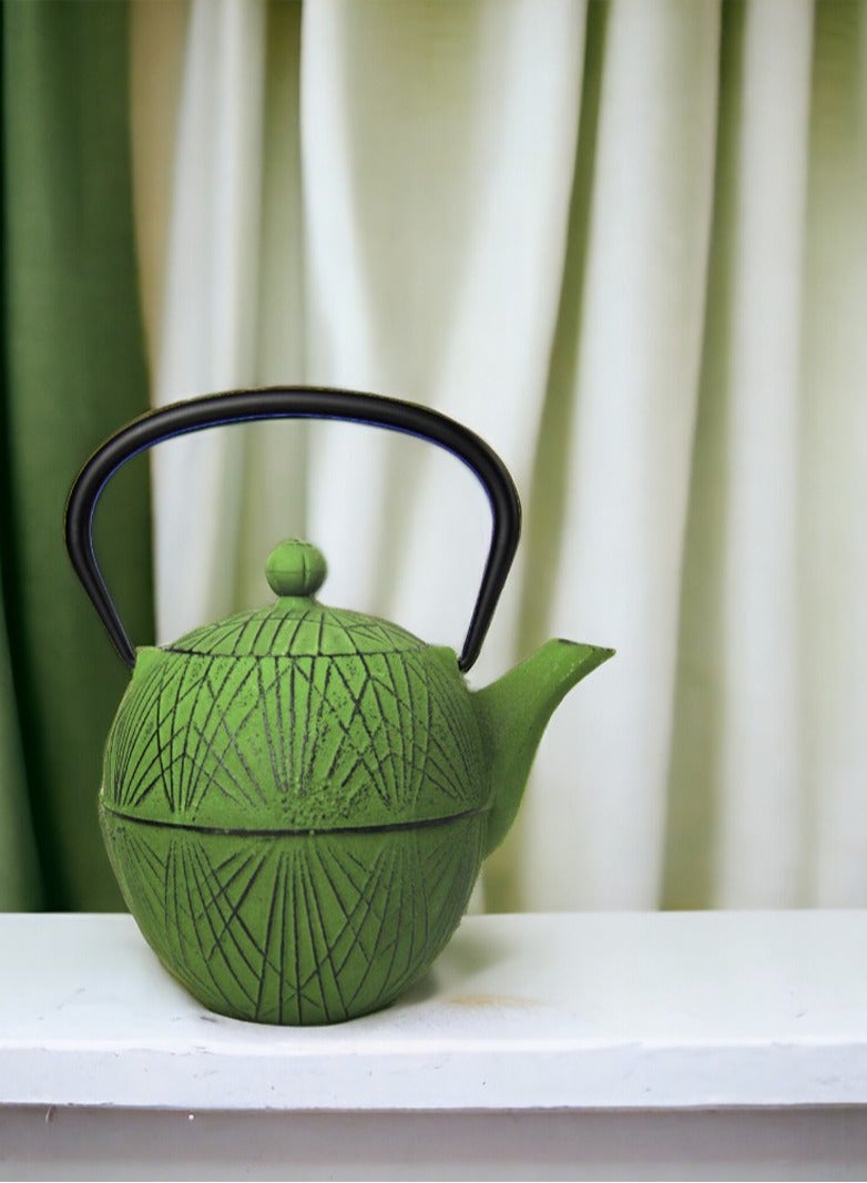 Elevate Your Tea Experience Green 1.1L Cast Iron Teapot with Enamel Coating