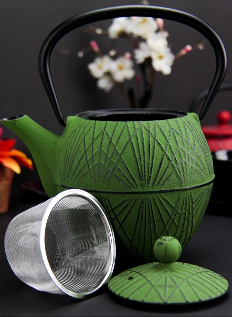 Elevate Your Tea Experience Green 1.1L Cast Iron Teapot with Enamel Coating