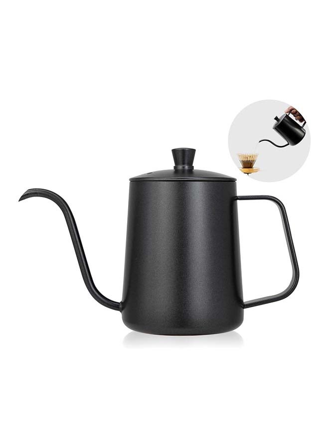 Coffee Drip V60 Pour Over Kettle  With Lid Tea Pot 304 Stainless Steel Teflon Coated Pitcher Black 600ml