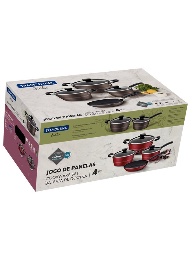 Tramontina Sicilia 7 Pieces Hazelnut Aluminum Cookware Set with Interior and Exterior Starflon Excellent Nonstick Coating Grey Large Casserole (24), Small Casserole (20), 1xSauce Pan (18), 1xDeep Frying Pan (24)cm