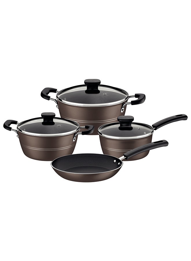 Tramontina Sicilia 7 Pieces Hazelnut Aluminum Cookware Set with Interior and Exterior Starflon Excellent Nonstick Coating Grey Large Casserole (24), Small Casserole (20), 1xSauce Pan (18), 1xDeep Frying Pan (24)cm