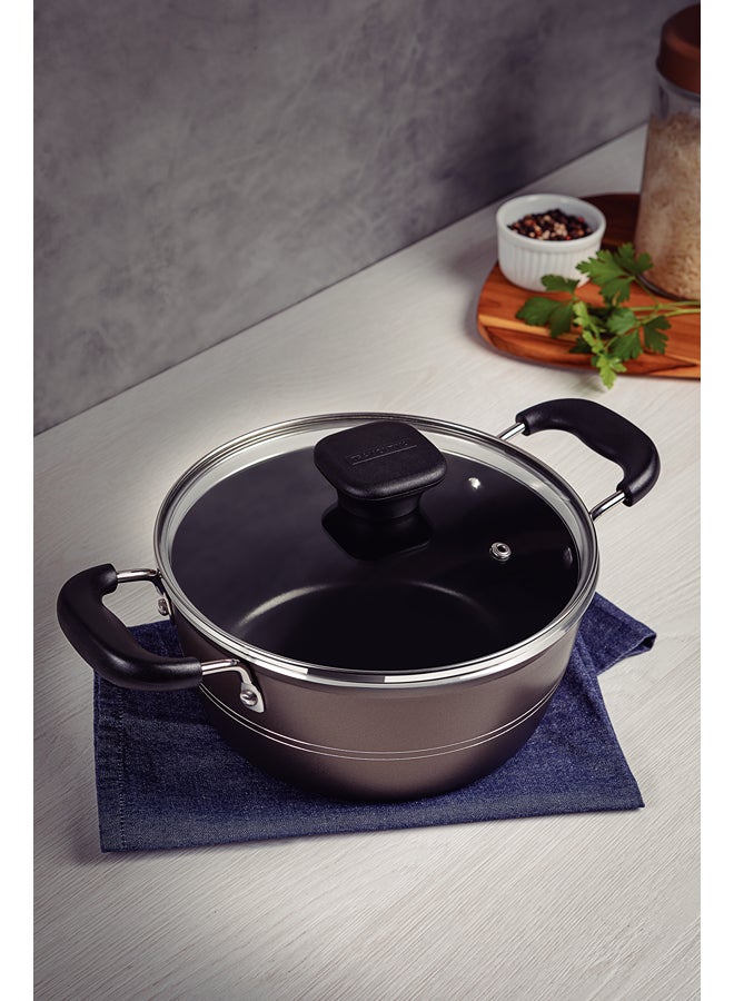 Tramontina Sicilia 7 Pieces Hazelnut Aluminum Cookware Set with Interior and Exterior Starflon Excellent Nonstick Coating Grey Large Casserole (24), Small Casserole (20), 1xSauce Pan (18), 1xDeep Frying Pan (24)cm