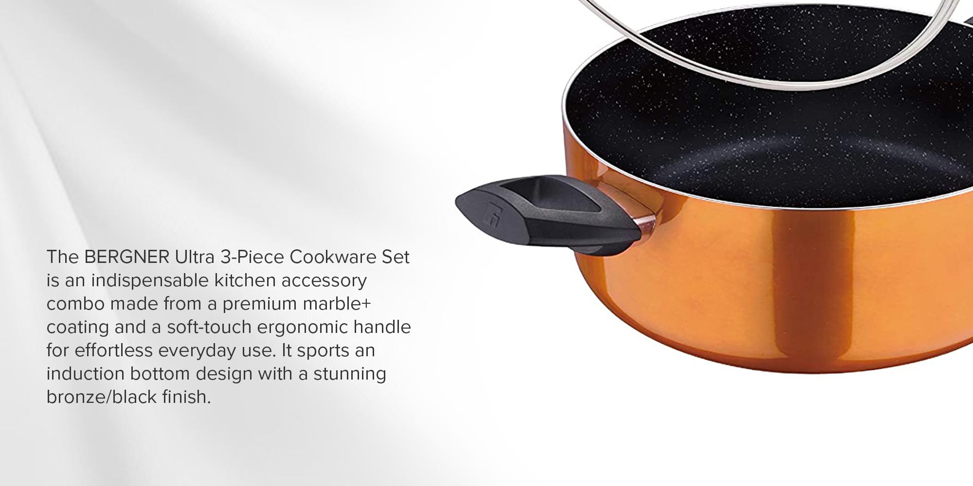 3-Piece Ultra Press Aluminium Non-Stick Induction Bottom Cookware Set Frypan 1x28, Casserole With Lid 1x26cm Copper 28cm