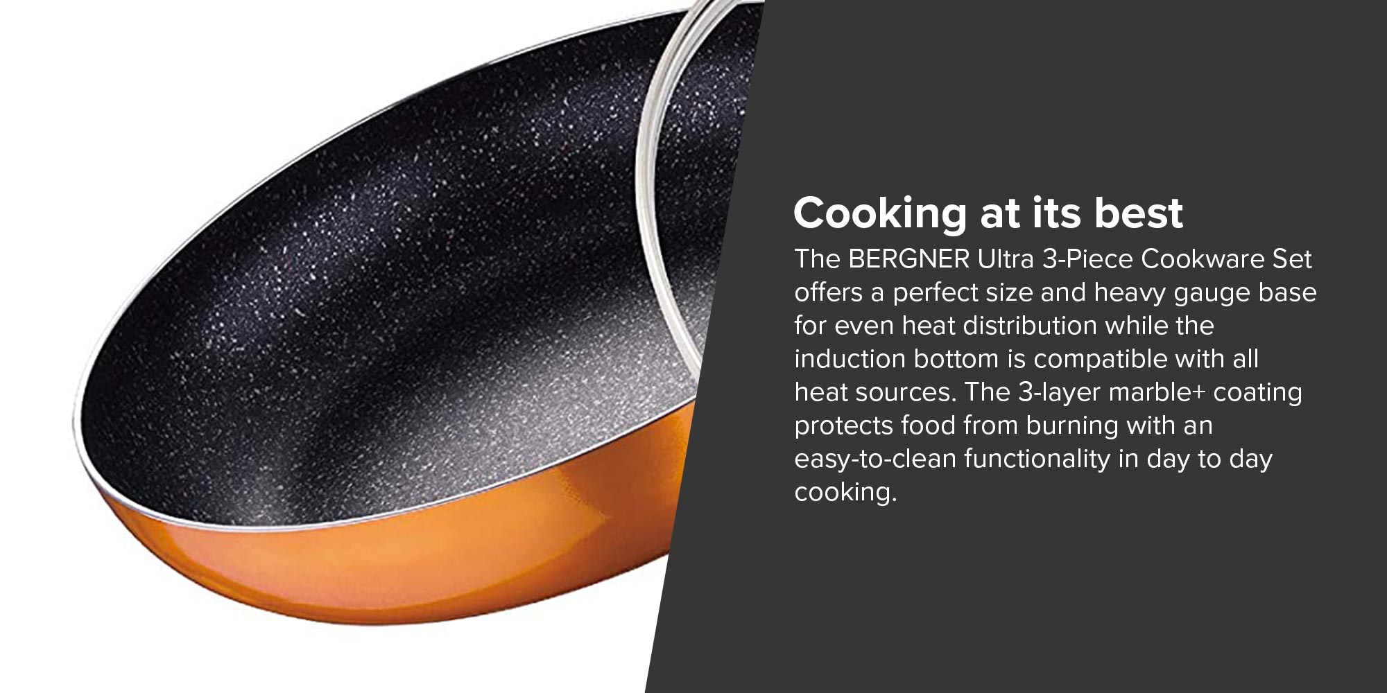 3-Piece Ultra Press Aluminium Non-Stick Induction Bottom Cookware Set Frypan 1x28, Casserole With Lid 1x26cm Copper 28cm