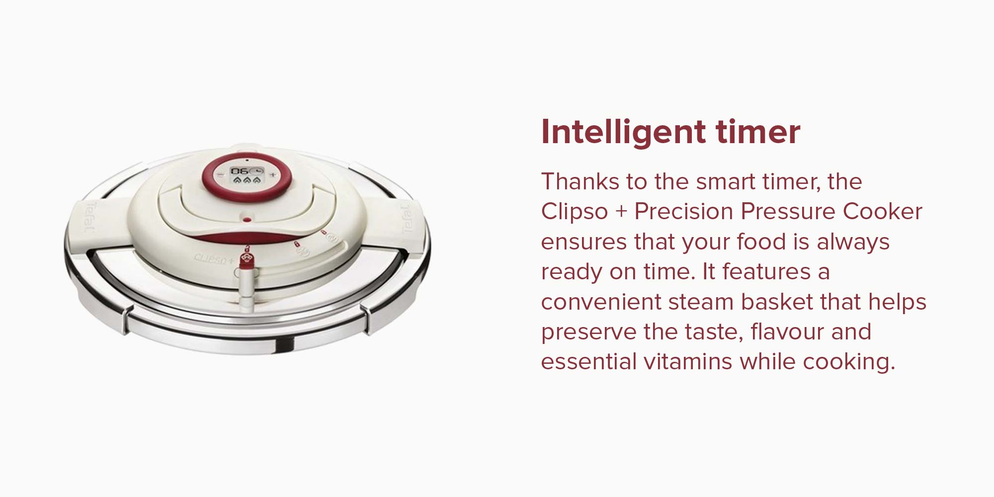 TEFAL Pressure Cooker | Clipso Precison 10 L | Stainless Steel | 2 Cooking Programs | Foldable Handles | Made in France | 2 Years Warranty | P4411562 Red and Silver 10.0Liters