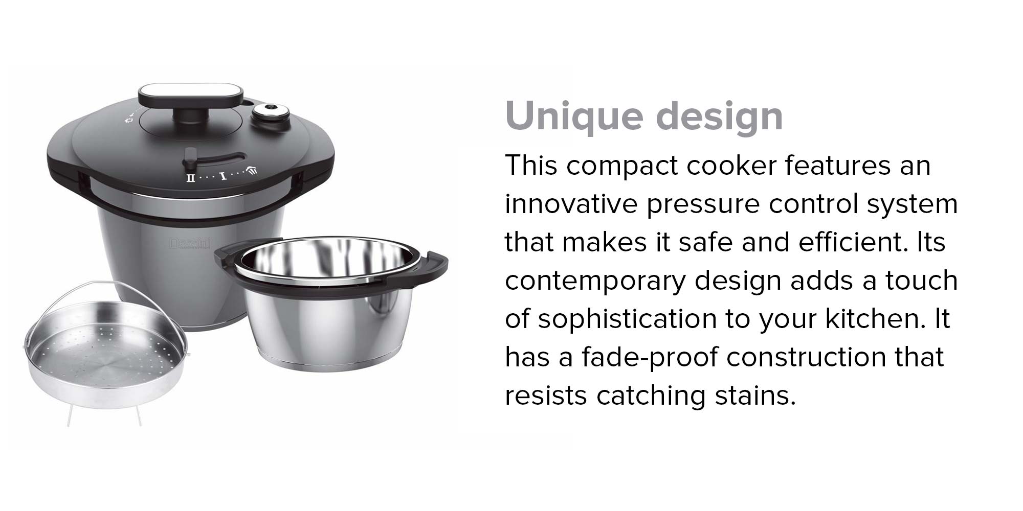 Stainless Steel 2-Piece Pressure Cooker With Steam Basket Black and Silver 5, 7Liters