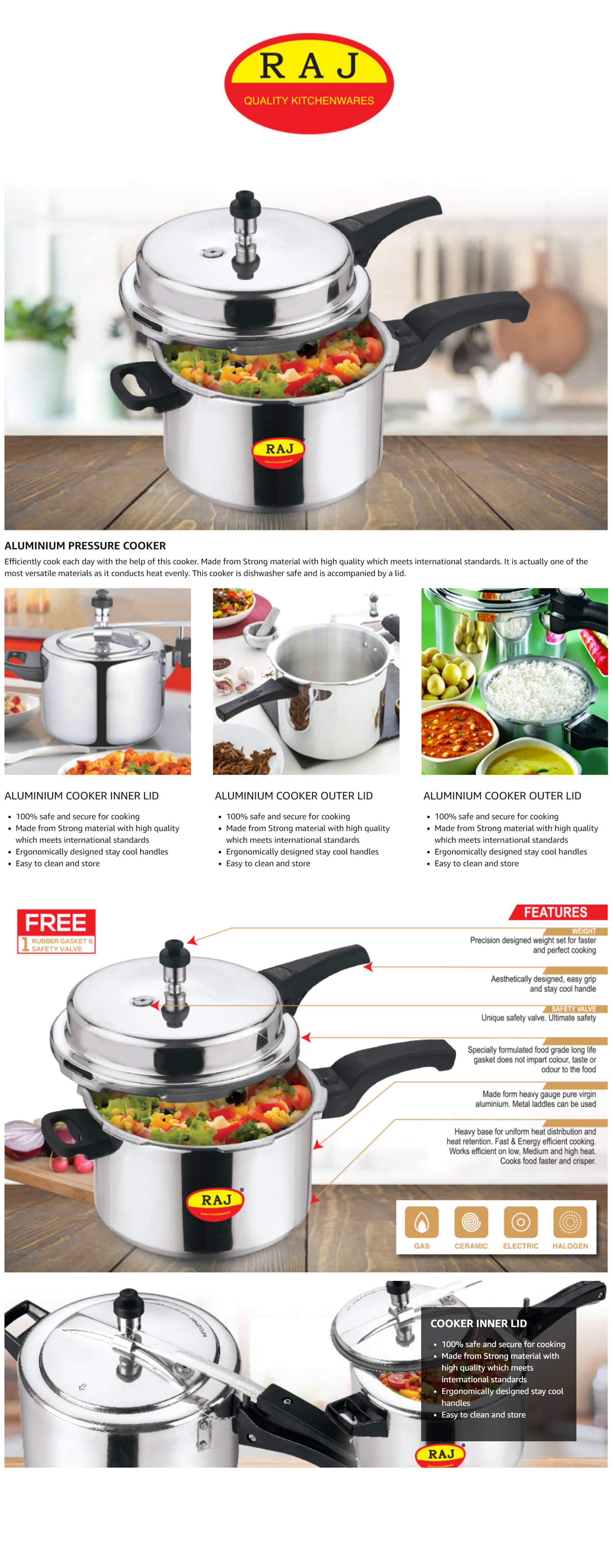 Steel Pressure Cooker Inner Lid 2L Silver/Black 2Liters