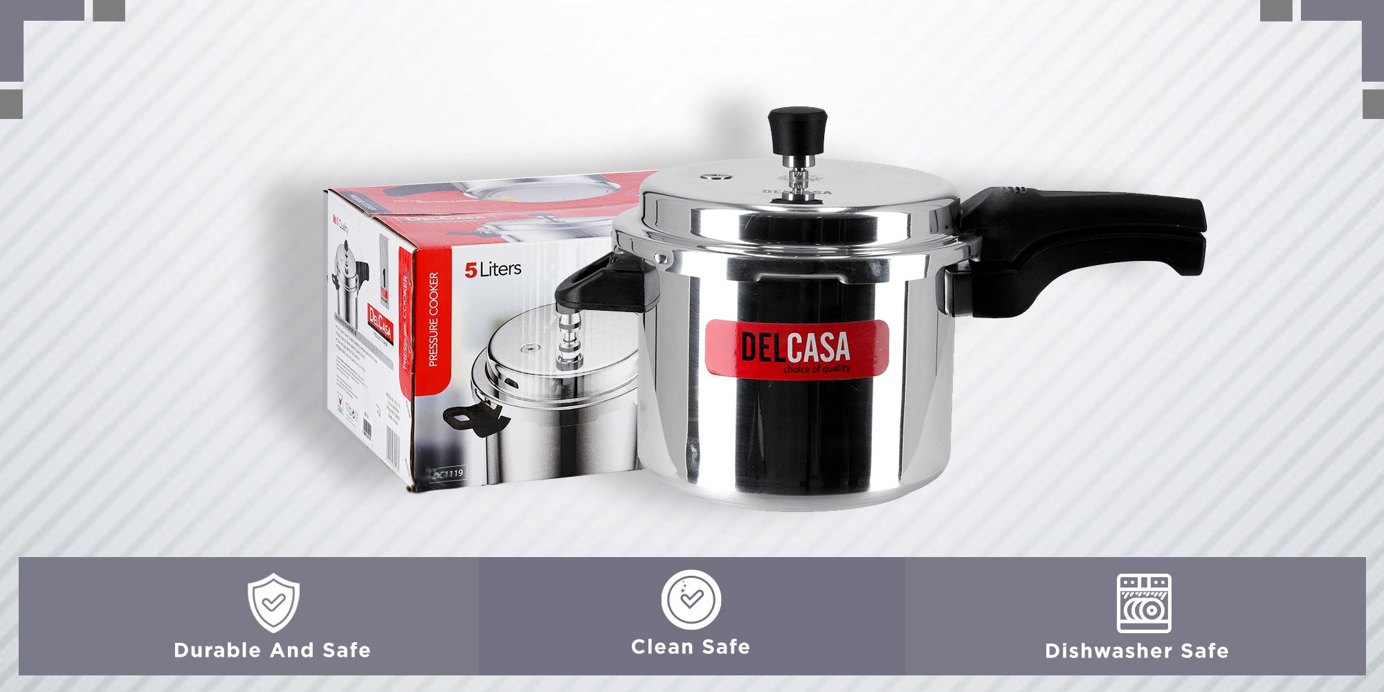 Aluminium 5Liter Lightweight And Durable Fast And Energy Efficient Cooking Pressure Cooker With Out Lid Silver 5Liters