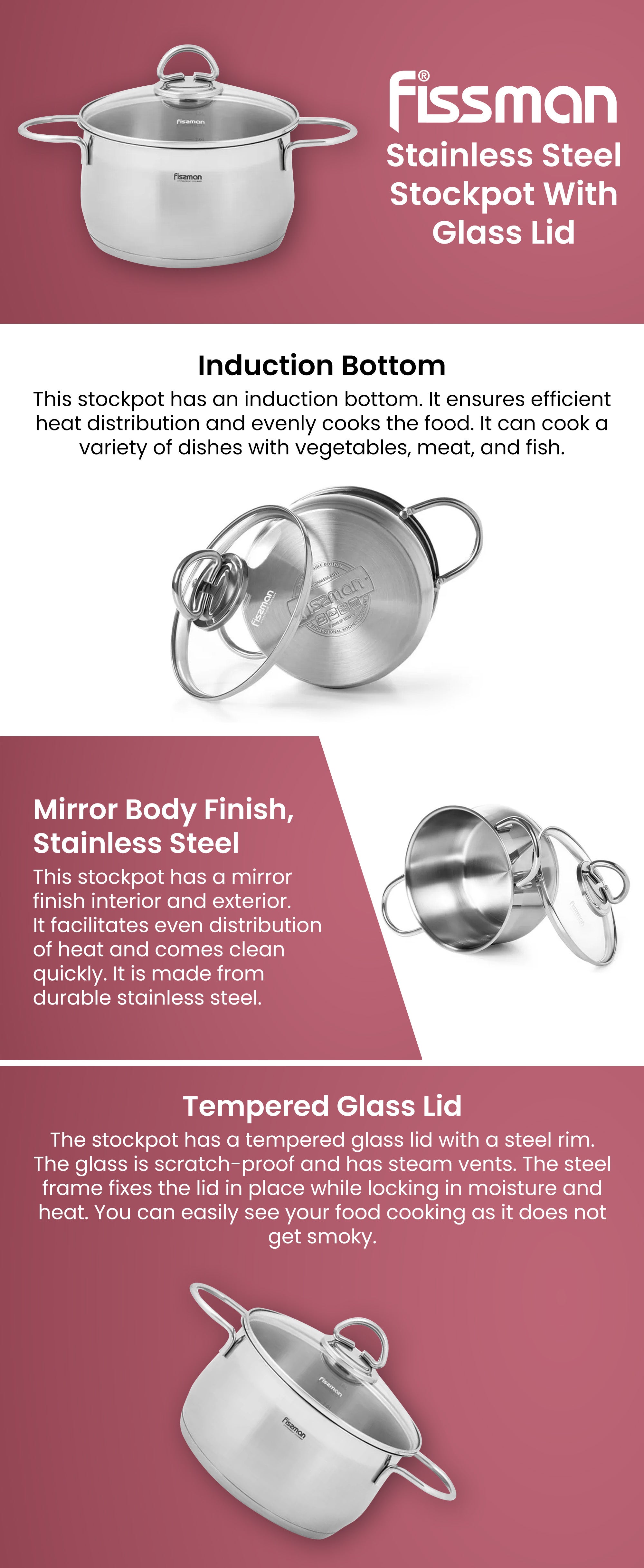 Stainless Steel Stockpot With Glass Lid Silver 11.5 x 20cm