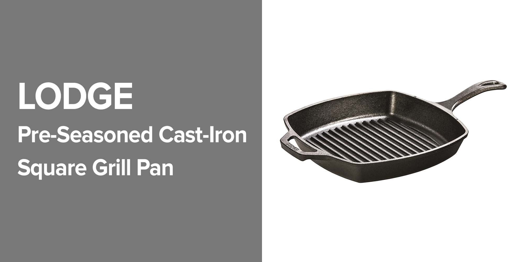 Pre-Seasoned Cast-Iron Square Grill Pan Black 10.5x1.75x10.5inch