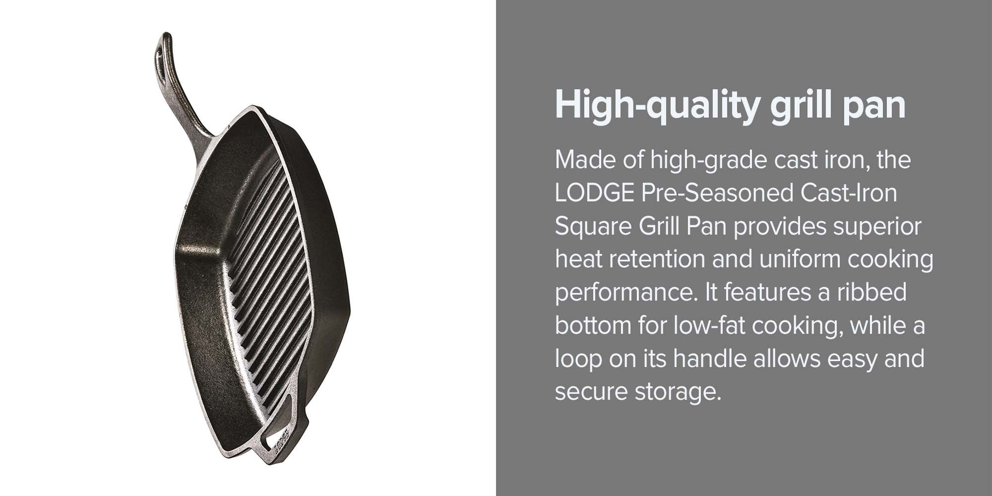 Pre-Seasoned Cast-Iron Square Grill Pan Black 10.5x1.75x10.5inch