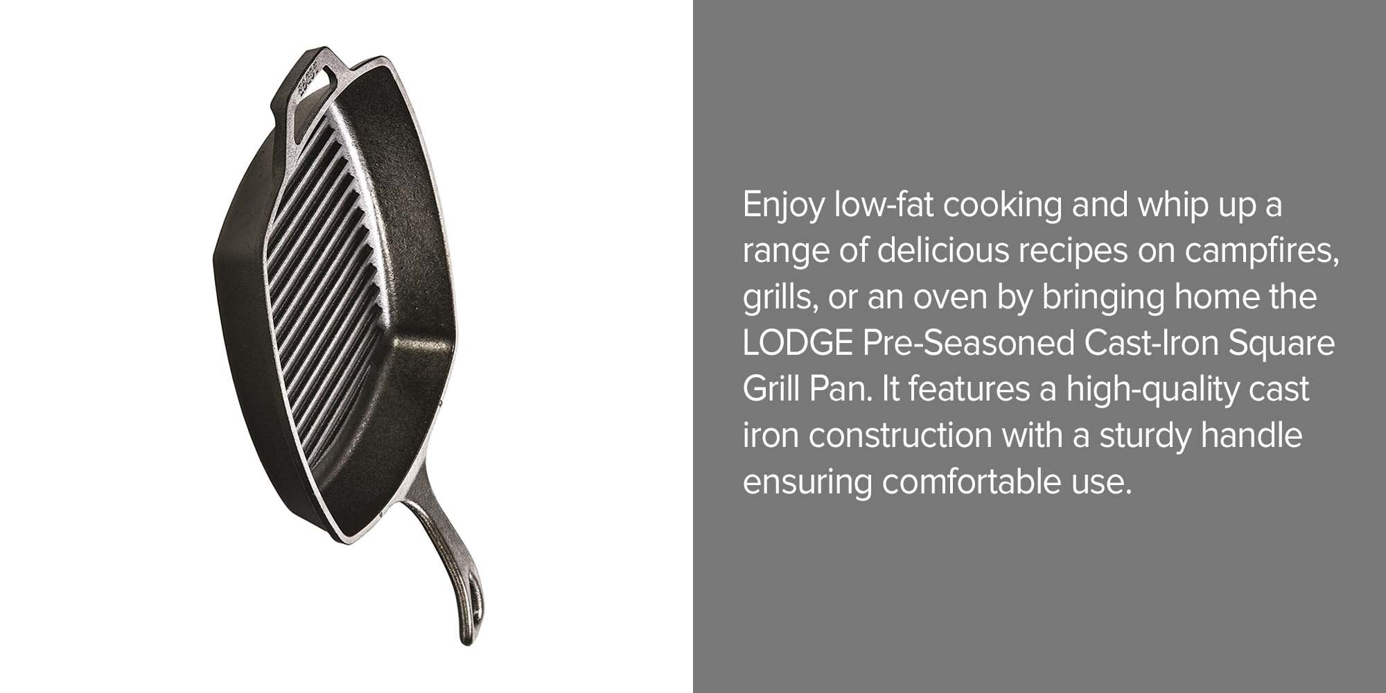 Pre-Seasoned Cast-Iron Square Grill Pan Black 10.5x1.75x10.5inch