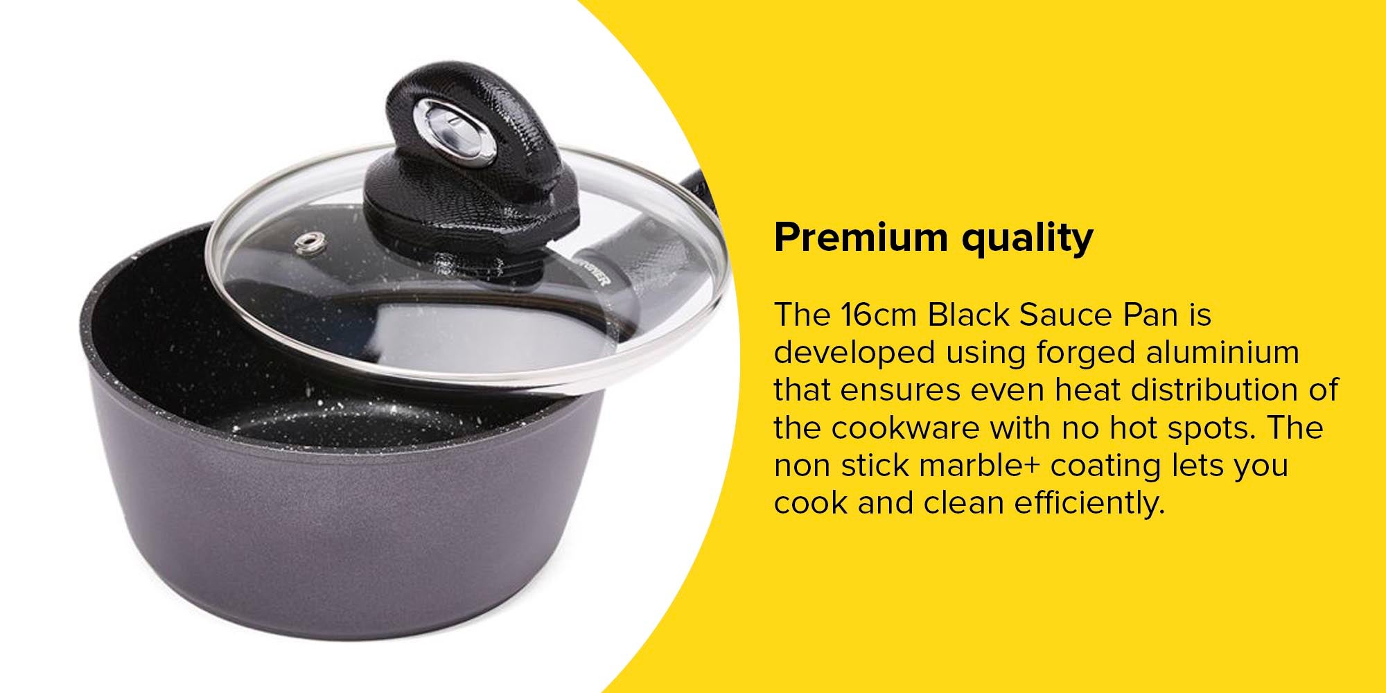 Orion Forged Aluminium Induction Bottom Non-stick Saucepan With Lid Black 16cm
