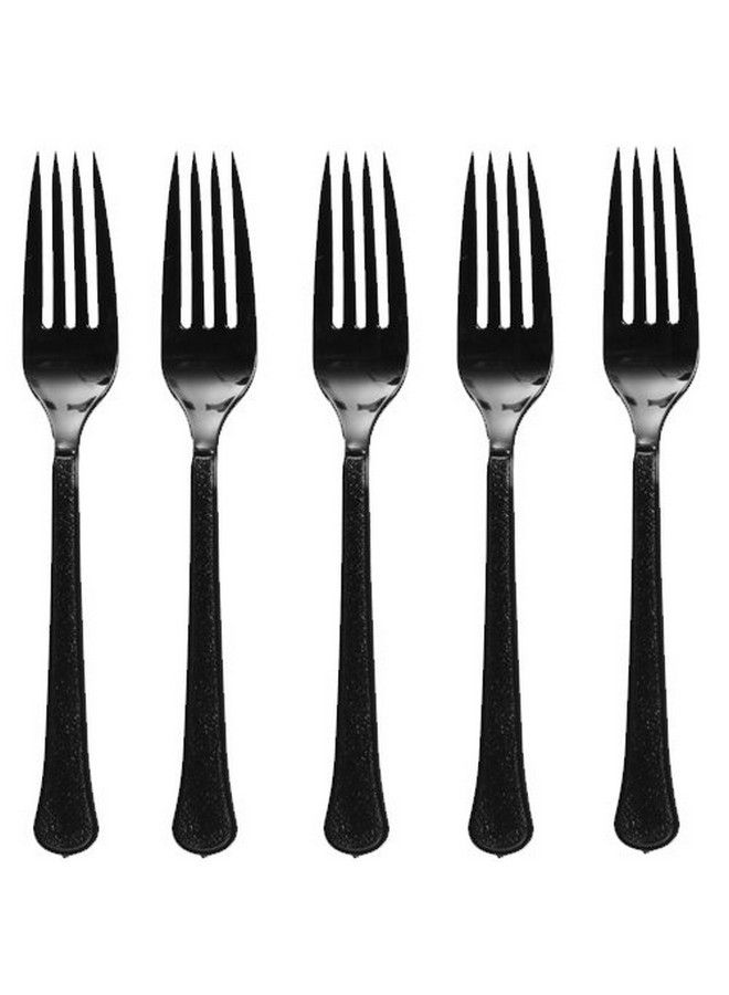 Premium Heavy Weight Plastic Forks | Jet Black | Pack Of 50 | Party Supply