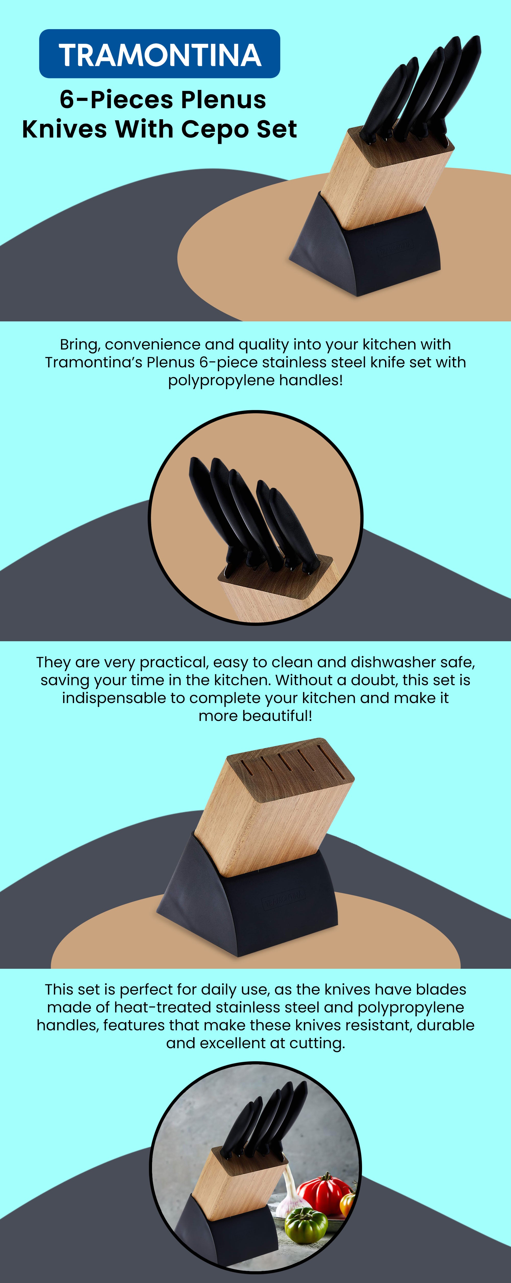 Set 6 Pieces Plenus Knives With Cepo Black 22 x 13 x 31cm