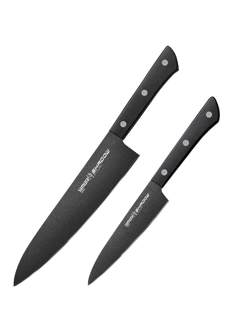 Samura Shadow Set Of 2 Kitchen Knives: Chef'S Knife Utility Knife With Black Non-Stick Coating