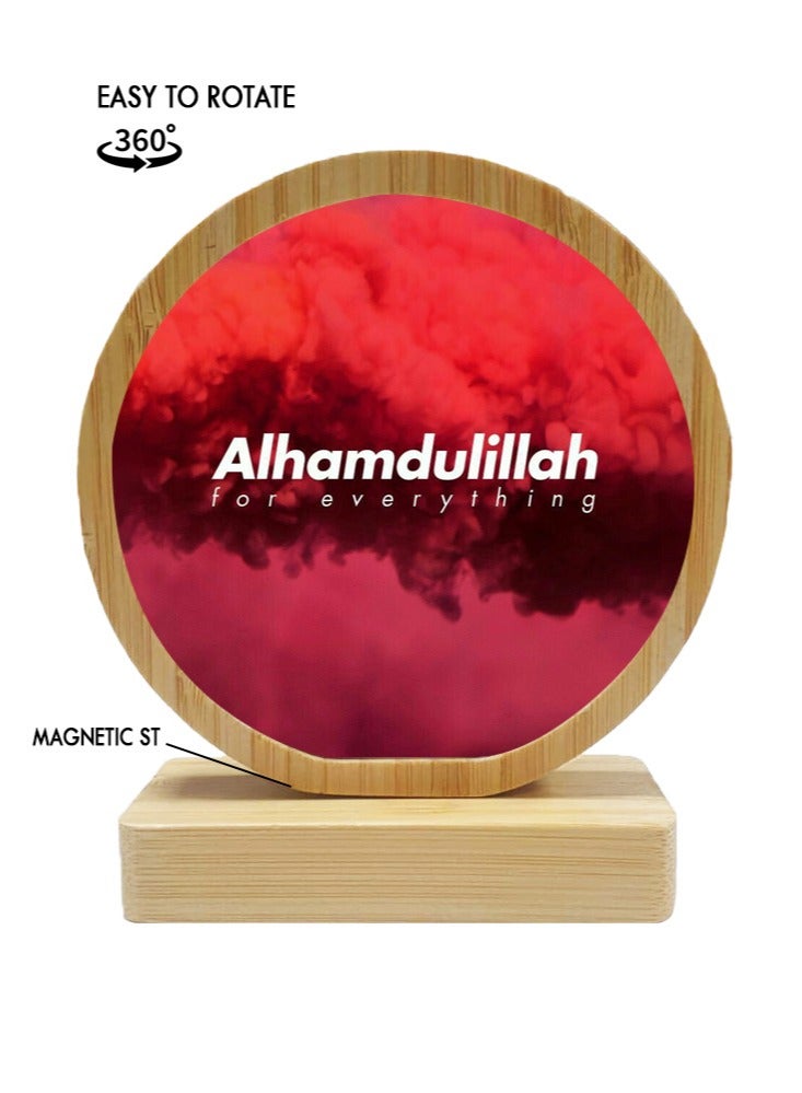 Protective Printed White Round Shape Wooden Photo Frame for Table Top Alhamdulillah For Everything