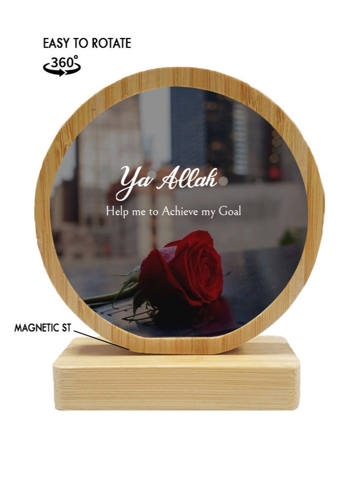 Protective Printed White Round Shape Wooden Photo Frame for Table Top Ya Allah Help Me To Achieve My Goal