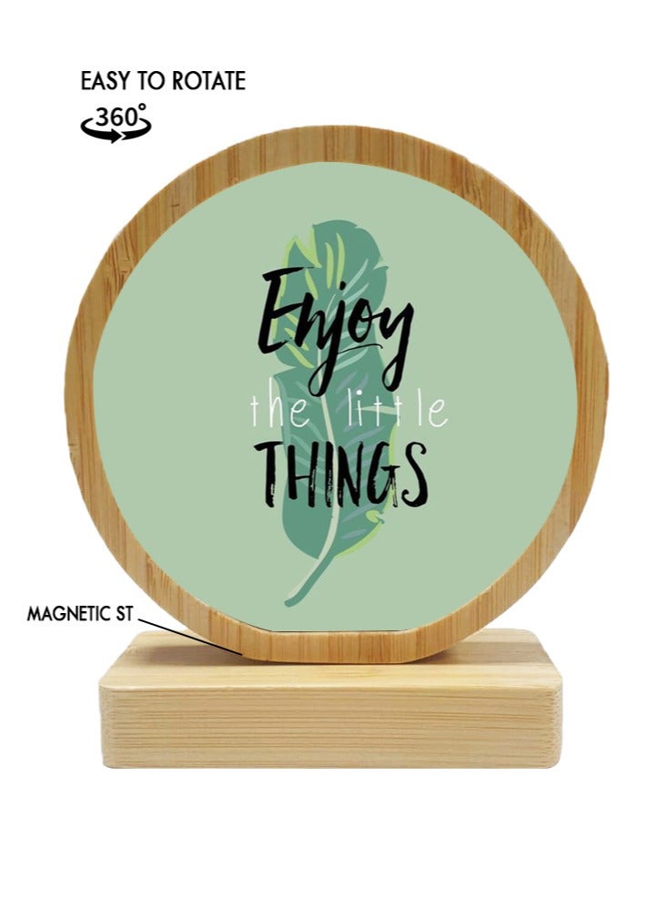 Protective Printed White Round Shape Wooden Photo Frame for Table Top Enjoy The Little Things