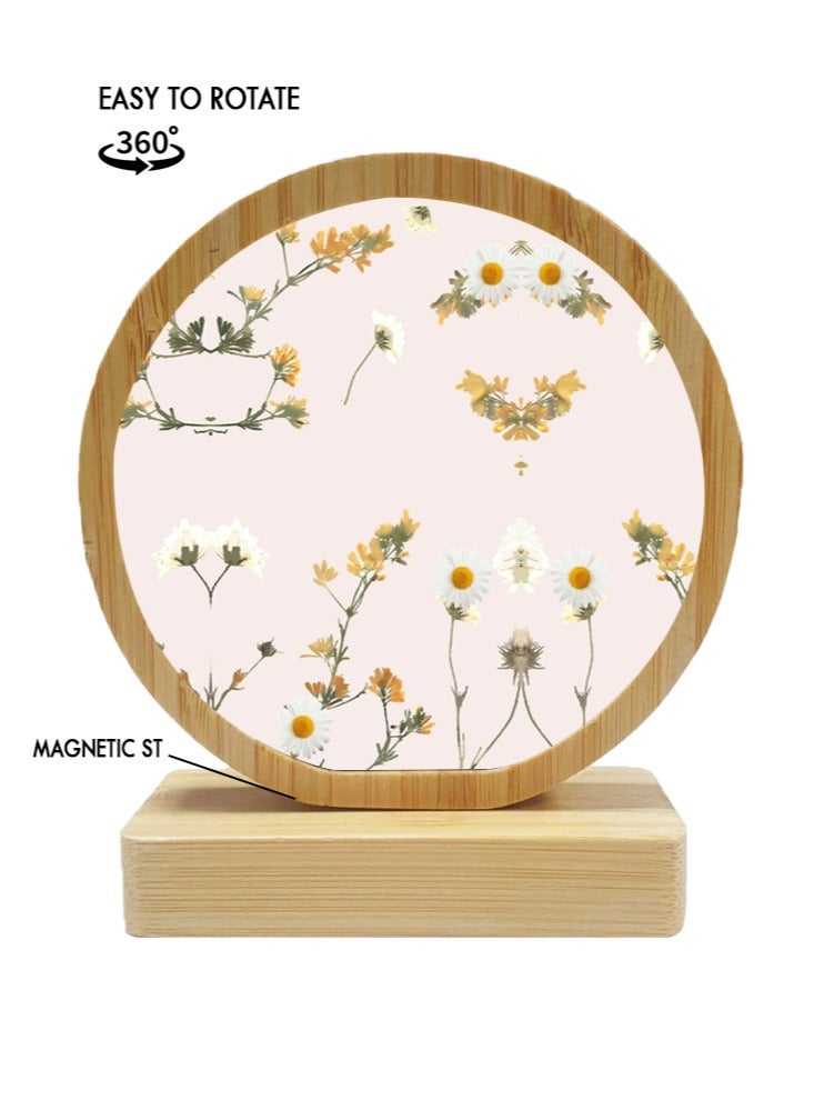 Protective Printed White Round Shape Wooden Photo Frame for Table Top Flower Print