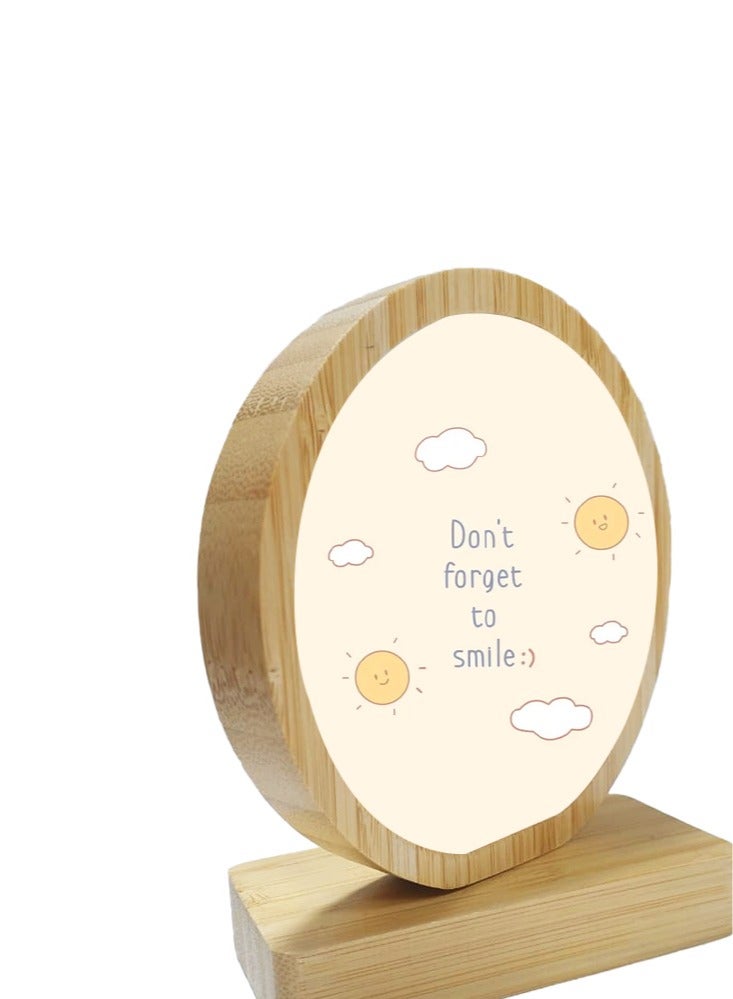 Protective Printed White Round Shape Wooden Photo Frame for Table Top Dont Forget To Smile