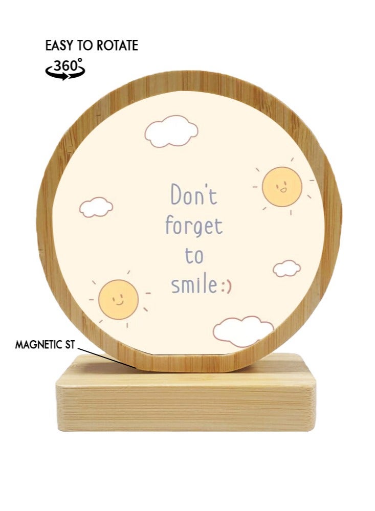 Protective Printed White Round Shape Wooden Photo Frame for Table Top Dont Forget To Smile
