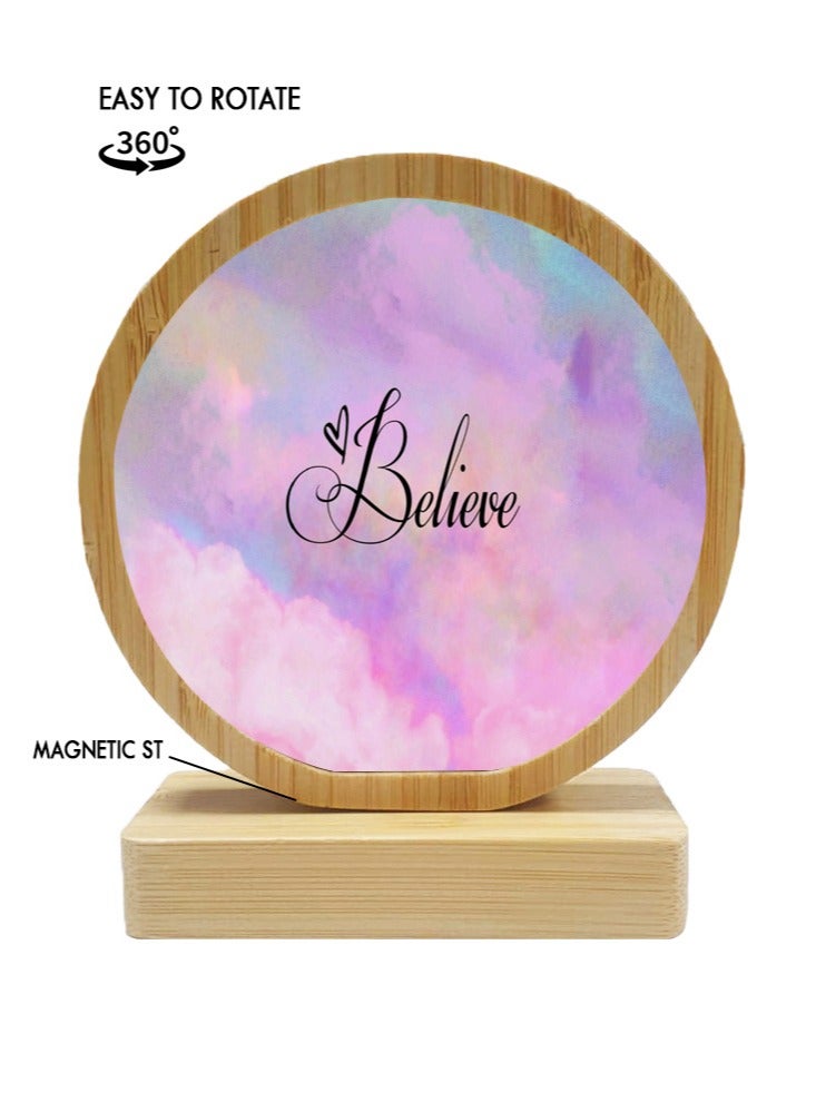 Protective Printed White Round Shape Wooden Photo Frame for Table Top Believe