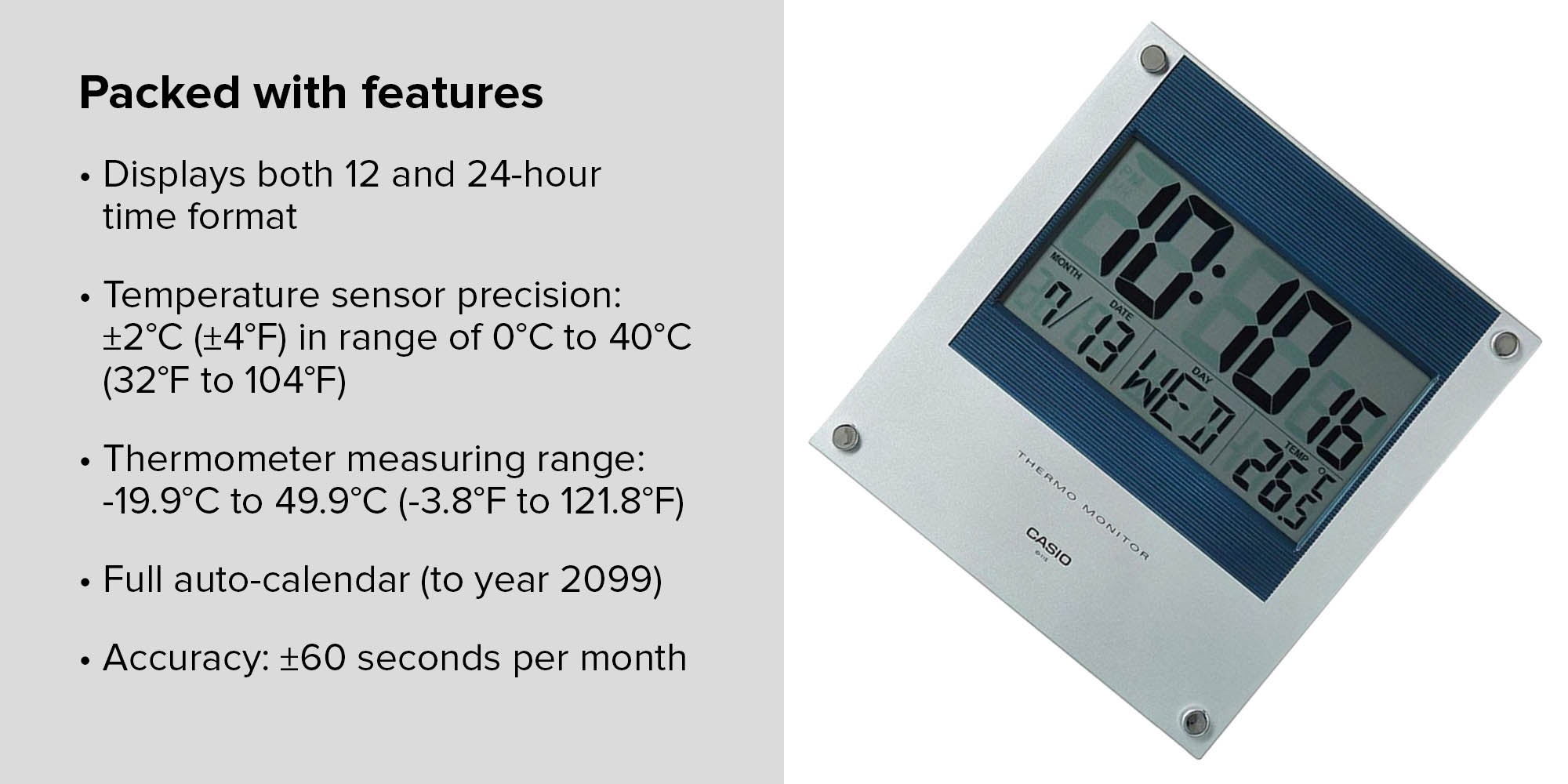 Square Shaped Digital Wall Clock Silver/Blue/Grey 236×221×25mm