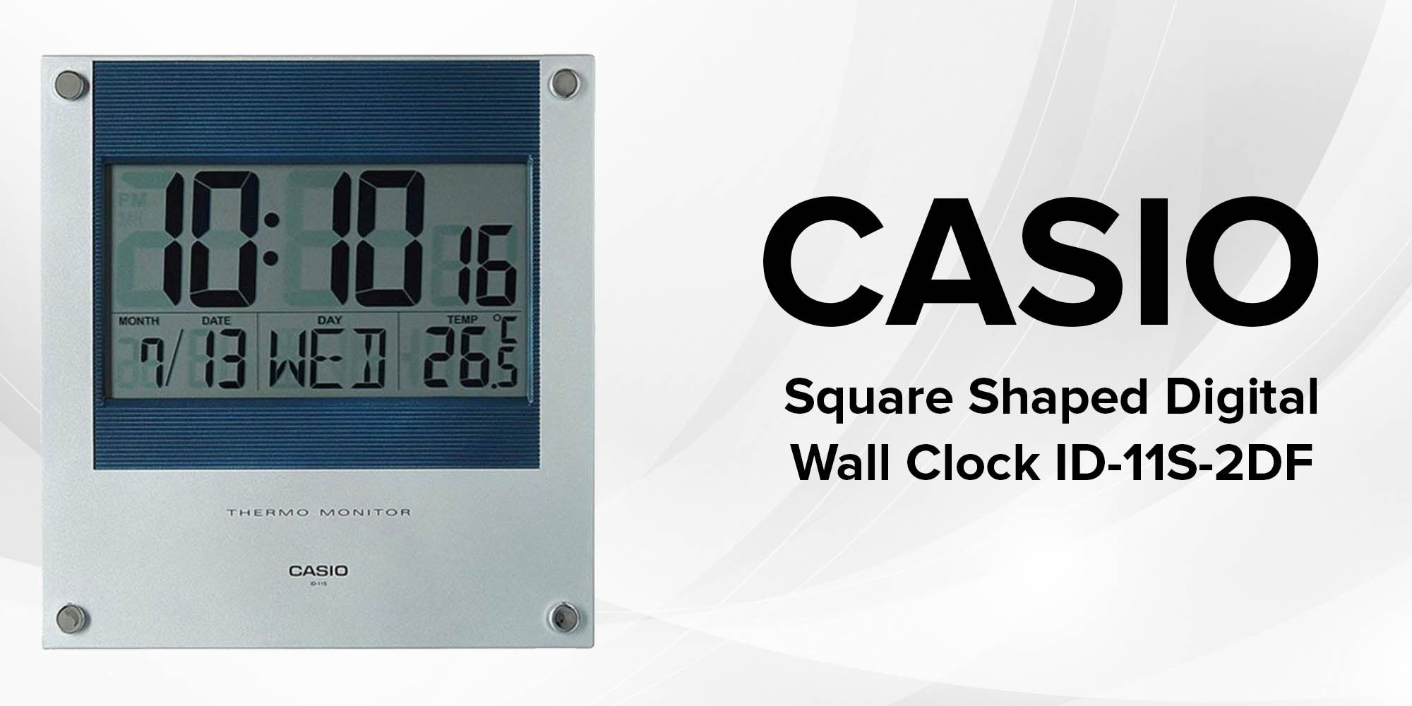 Square Shaped Digital Wall Clock Silver/Blue/Grey 236×221×25mm