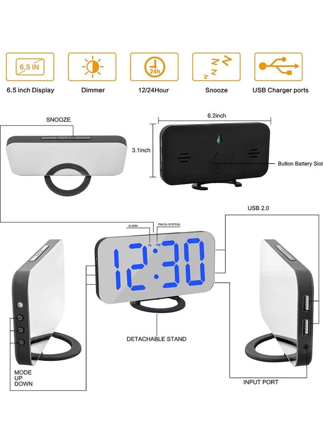 Digital Alarm Clock With LED Display Black/Blue 6.2 x 0.55 x 3.1cm