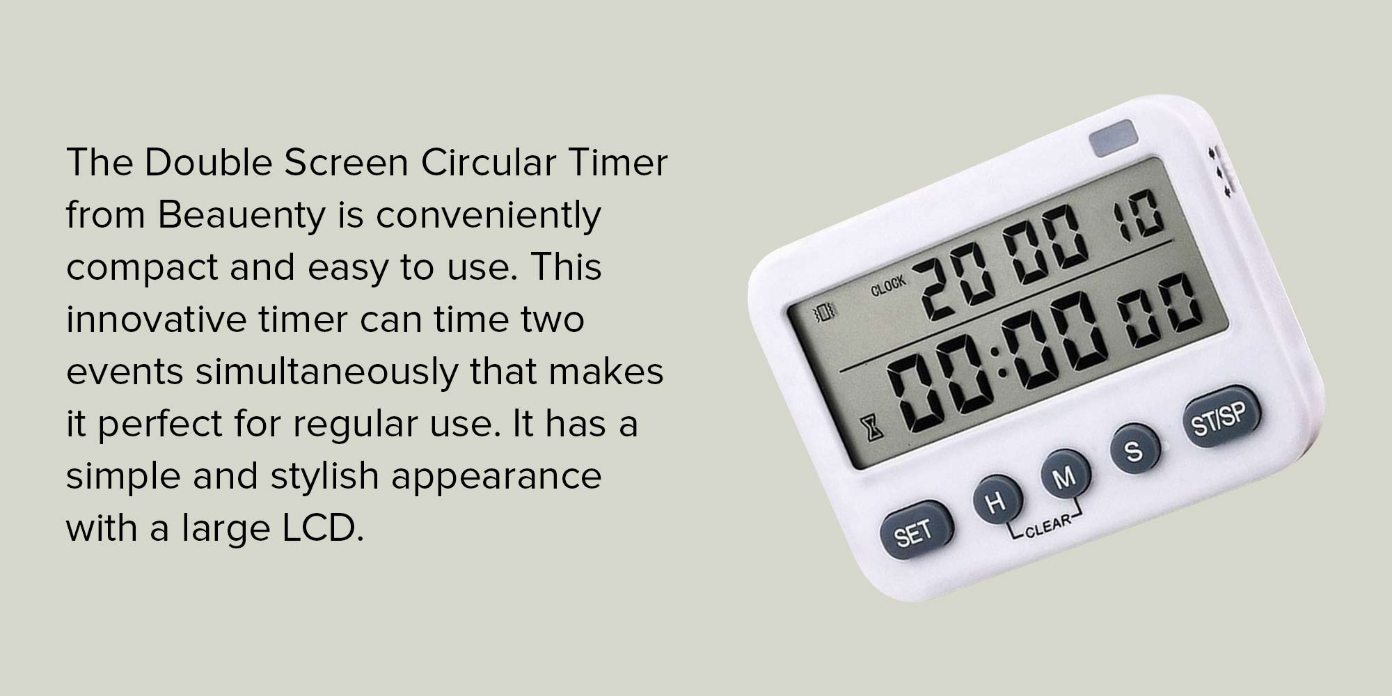 Double Screen Circular Timer White/Grey 8.4x6.5x1.9cm