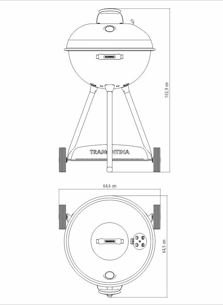 TCP-560L Charcoal Grill with Enameled Steel Lid with Thermometer, Stainless Steel Grate, Utensils and Wheels