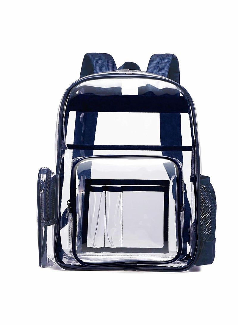 Transparent Backpack, Heavy-Duty PVC Transparent Bag, With Laptop Compartment, Waterproof Transparent Backpack, Suitable For School, Work, Safety (Dark Blue)