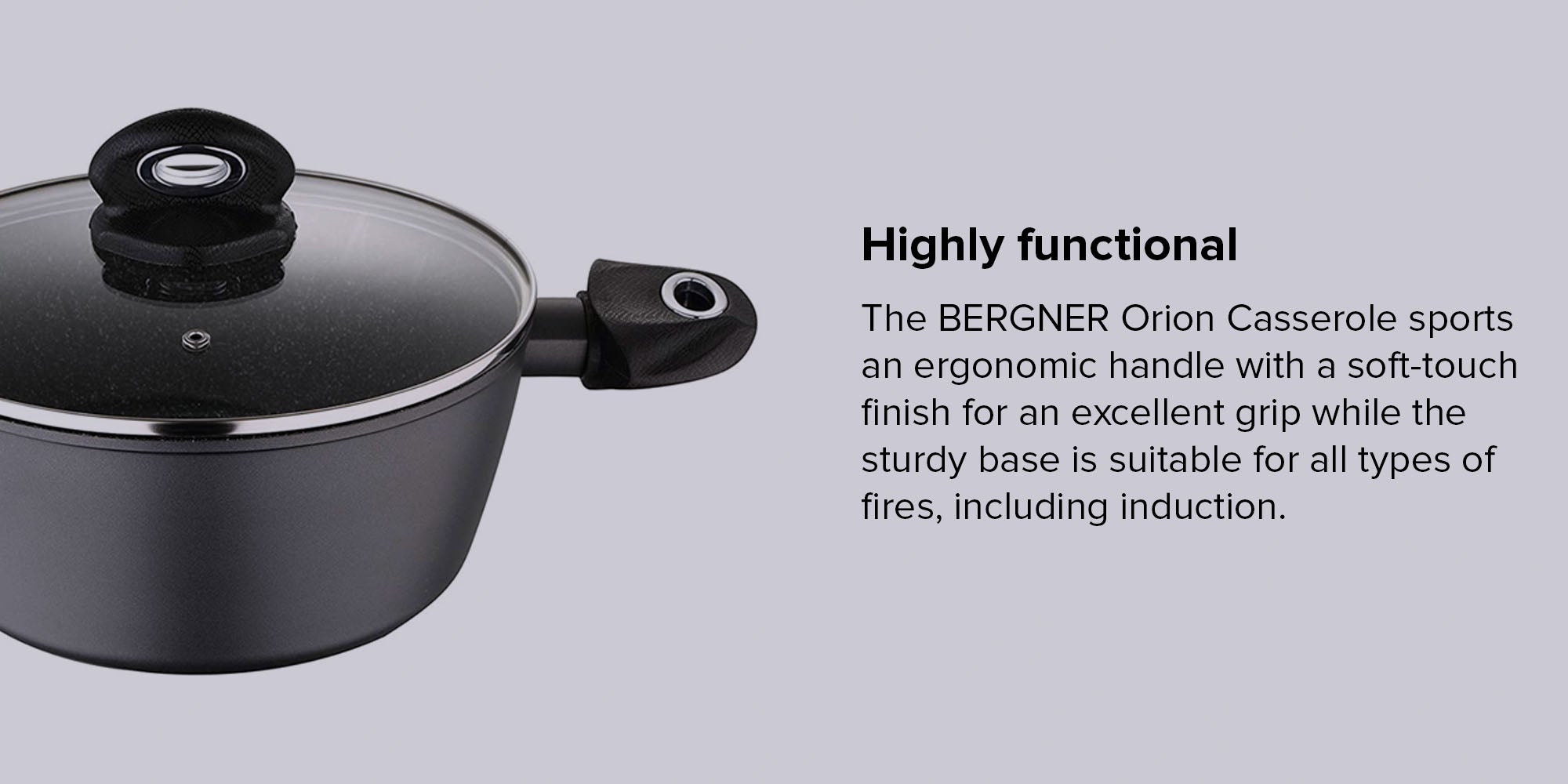 Orion Forged Aluminium Induction Bottom Non-Stick Casserole With Lid Black 28cm