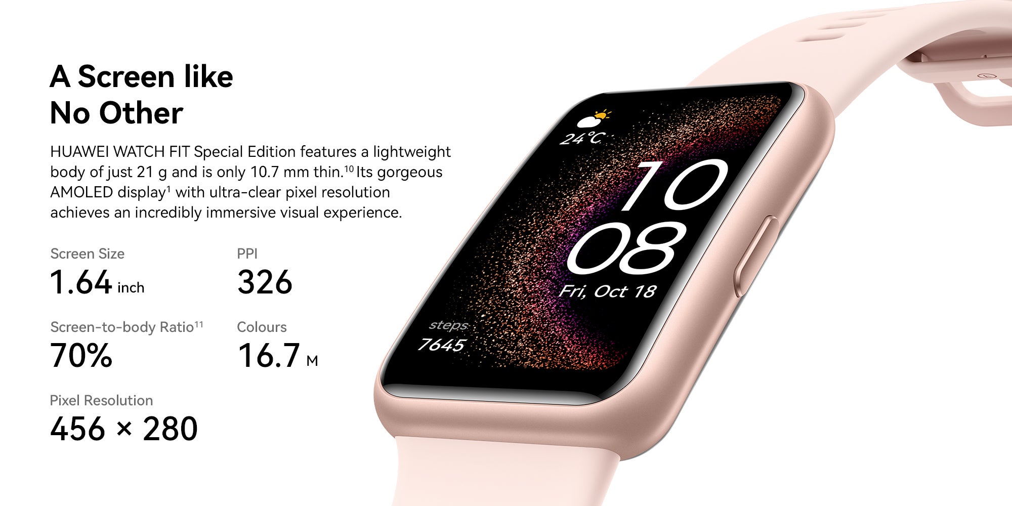 WATCH FIT Special Edition Smart Watch, 1.64-inch HD AMOLED Display, Built-in GPS, Scientific Sleep Tracking, Quick Replies for Third-Party Apps, Compatible with Android & iOS Devices, Nebula Pink