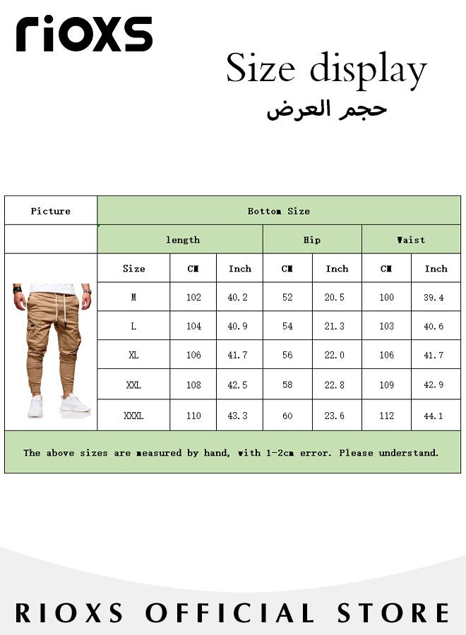 Men's Cargo Pants Casual Sports Sweatpants Running Jogging Workout Drawstring Athletic Trousers With Multiple Pockets