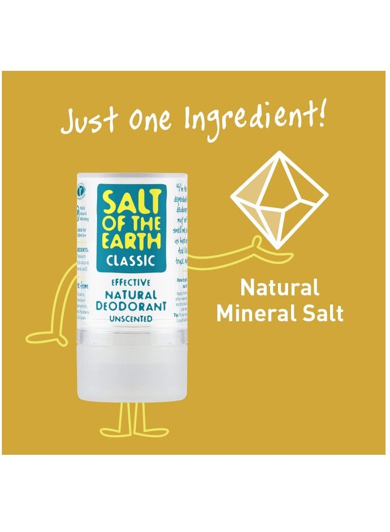 Salt of the Earth Crystal Classic Deodorant Natural Crystal Deodorant Effective Fragrance Free Vegan Not Tested on Animals - Suitable for Women, Men and Children - 90 g