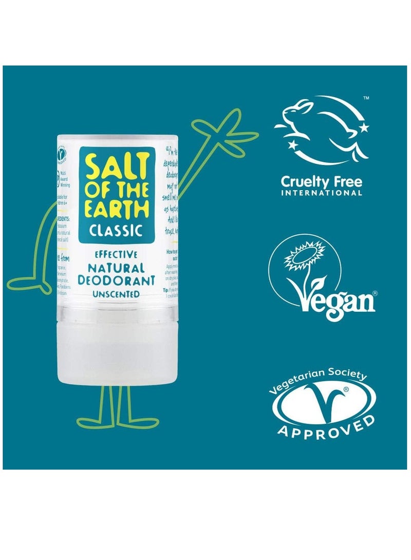 Salt of the Earth Crystal Classic Deodorant Natural Crystal Deodorant Effective Fragrance Free Vegan Not Tested on Animals - Suitable for Women, Men and Children - 90 g