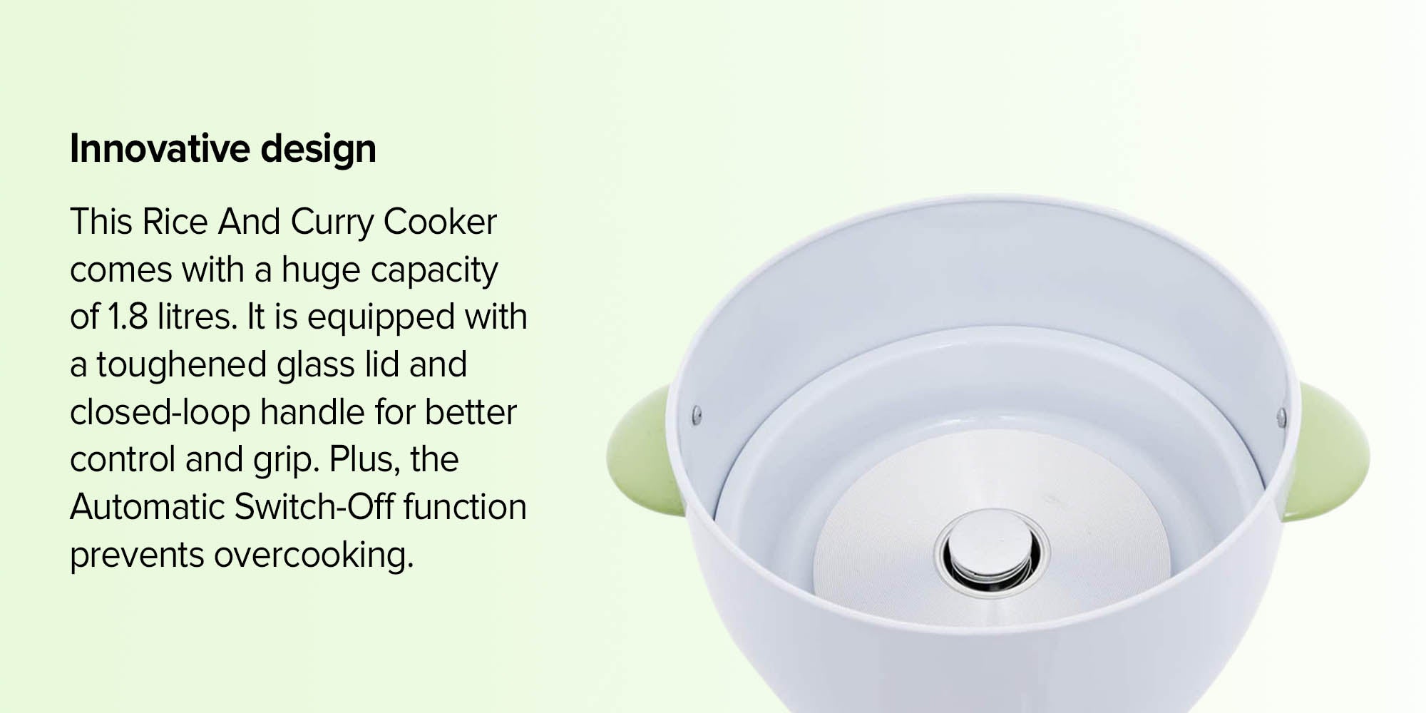 4-In-1 Automatic Rice And Curry Cooker, Keep Warm and Steam, Tempered Lid, Non Stick Inner Pot 1.8 L 650 W OMRC2117N White/grey