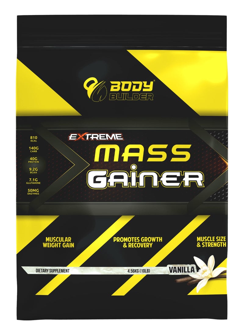 Body Builder Extreme Mass Gainer, Weight Gainer, Vanilla Flavor, 10 Lb