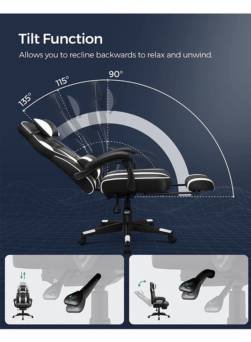 SONGMICS Black and White OBG73BW Advanced Gaming Chairs for Playstation, Office, Gaming Station, Home, Study Room