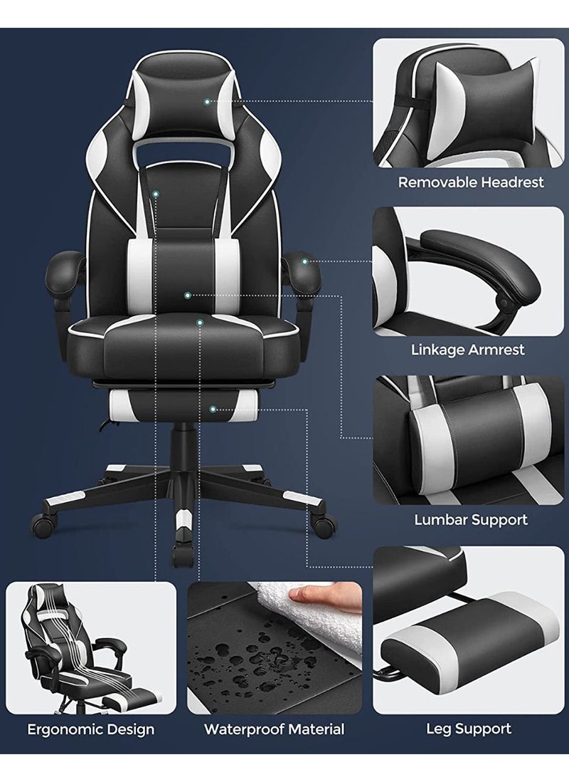 SONGMICS Black and White OBG73BW Advanced Gaming Chairs for Playstation, Office, Gaming Station, Home, Study Room