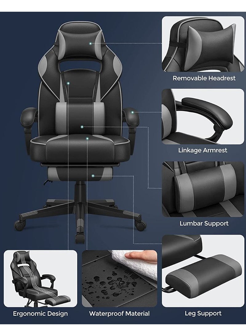 SONGMICS Black and Grey OBG073B03 Stylish Gaming Chairs for Playstation, Office, Gaming Station, Home, Study Room