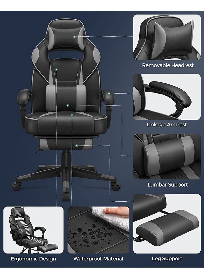 SONGMICS Black and Grey OBG073B03 Stylish Gaming Chairs for Playstation, Office, Gaming Station, Home, Study Room