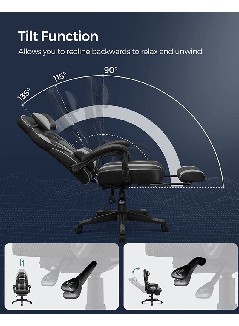 SONGMICS Black and Grey OBG073B03 Stylish Gaming Chairs for Playstation, Office, Gaming Station, Home, Study Room