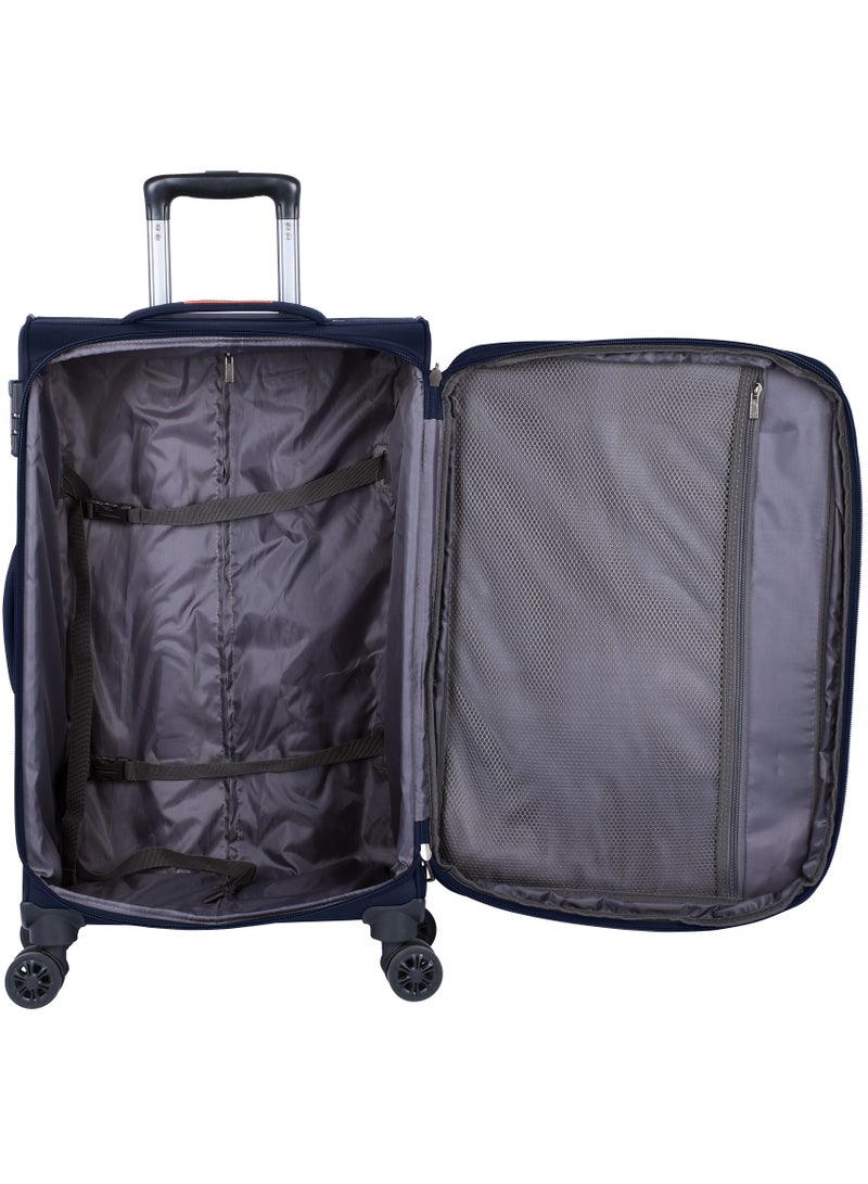 Unisex Soft Travel Bag Large Luggage Trolley Polyester Lightweight Expandable 4 Double Spinner Wheeled Suitcase with 3 Digit TSA lock E765SZ Blue