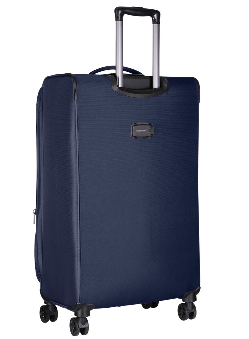 Unisex Soft Travel Bag Large Luggage Trolley Polyester Lightweight Expandable 4 Double Spinner Wheeled Suitcase with 3 Digit TSA lock E765SZ Blue