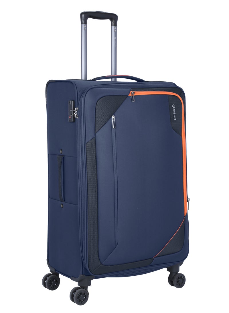 Expandable Luggage Trolley Bag Soft Suitcase for Unisex Travel Polyester Shell Lightweight with TSA lock Double Spinner Wheels E765SZ Medium Checked 24 Inch Navy Blue