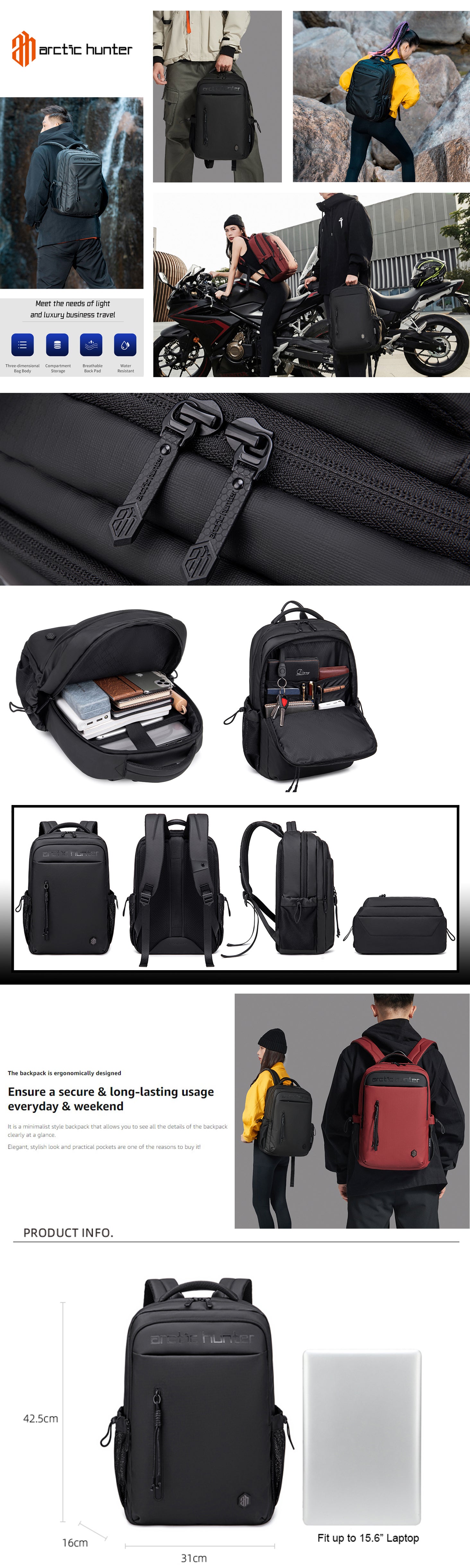 Laptop Backpack for Men 21L fit 15.6 Inch Laptop Travel Backpack with 10.9-inch Tablet Compartment Anti-theft Zipper Pocket Water Resistant Office Backpack B00534 Black